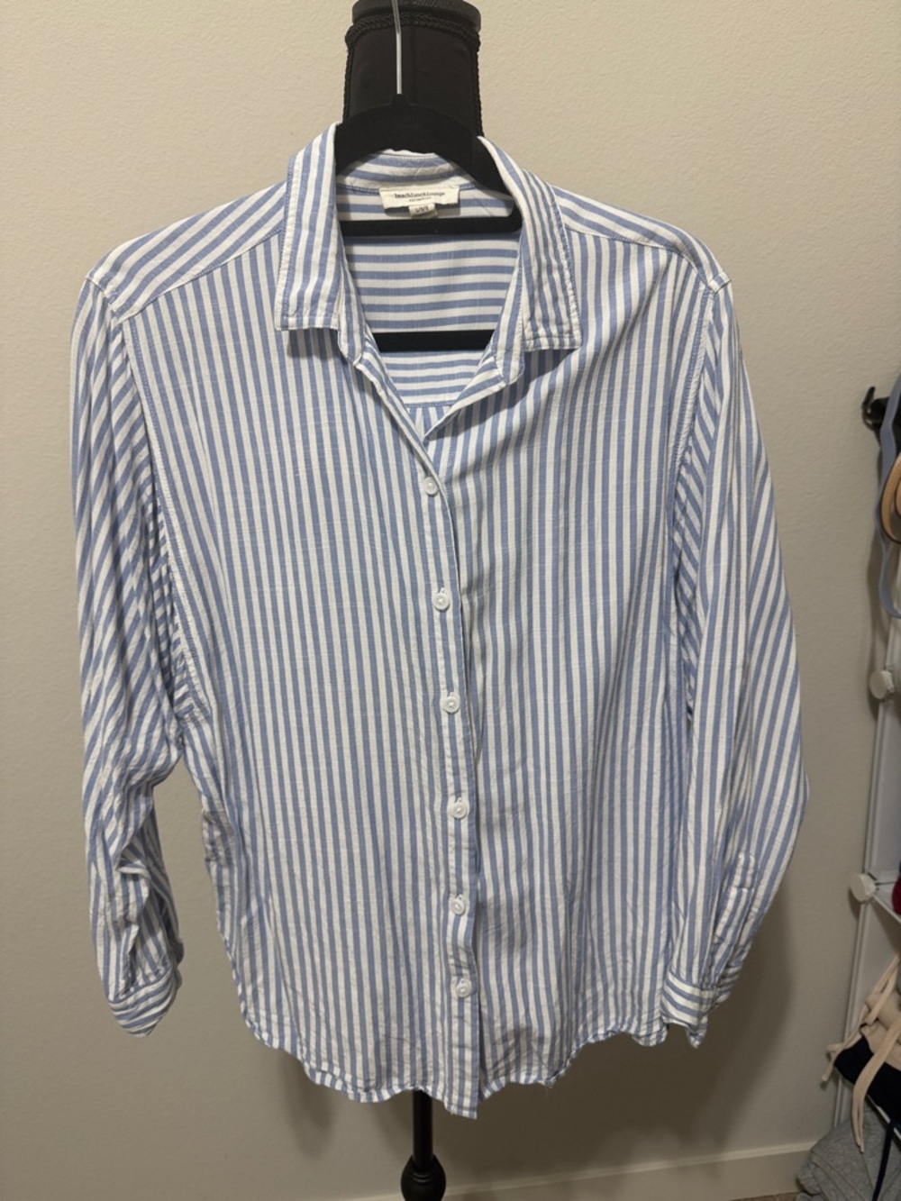beachlunchlounge Blue and White Vertical Stripe Button-Down Shirt